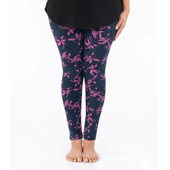 Lularoe Legging pants Floral print Emerald green/ pink Butter Soft Stretch 1X - Picture 4 of 4